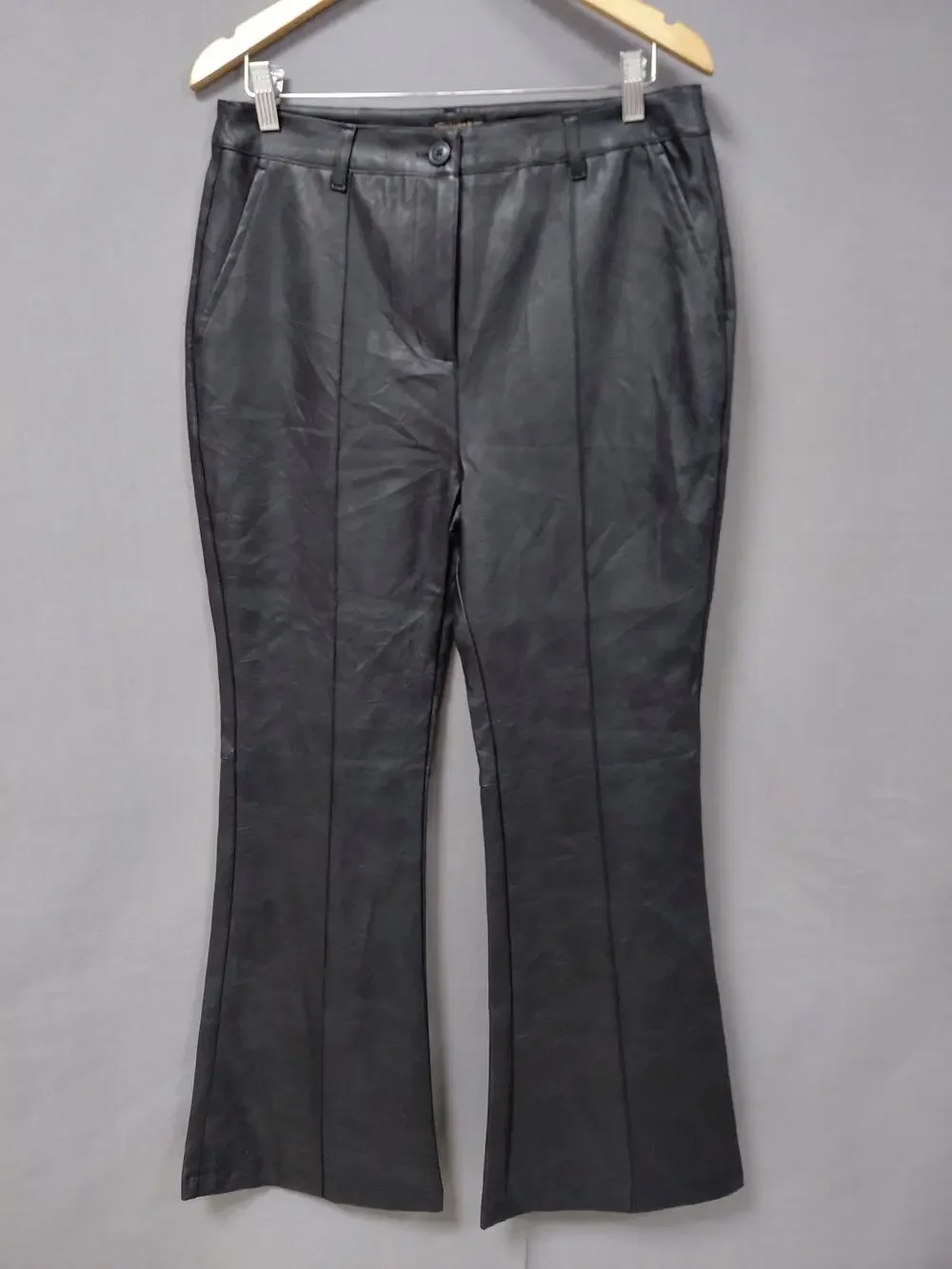 NWT Shinestar Vegan Black Bootcut Flare Lined Pants Women Size L